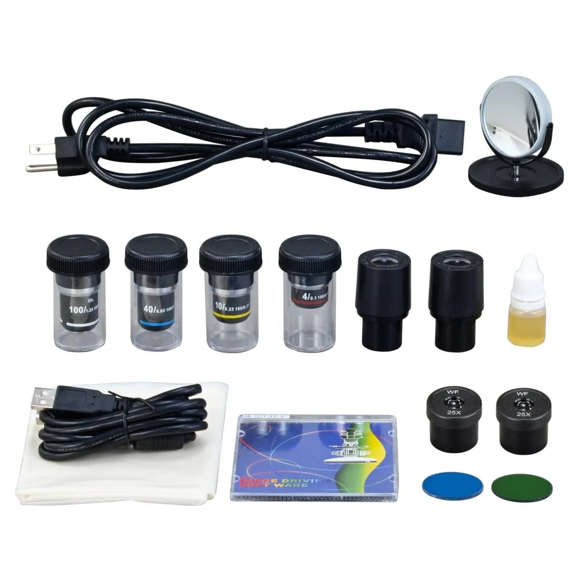 40X-2500X 3MP Digital Integrated Microscope with Halogen Illumination   Koehler Field Lens, Fitted Hard Case