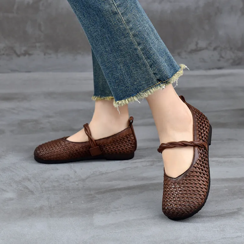 Babakud Women Spring Retro Handwoven Leather Casual Flats