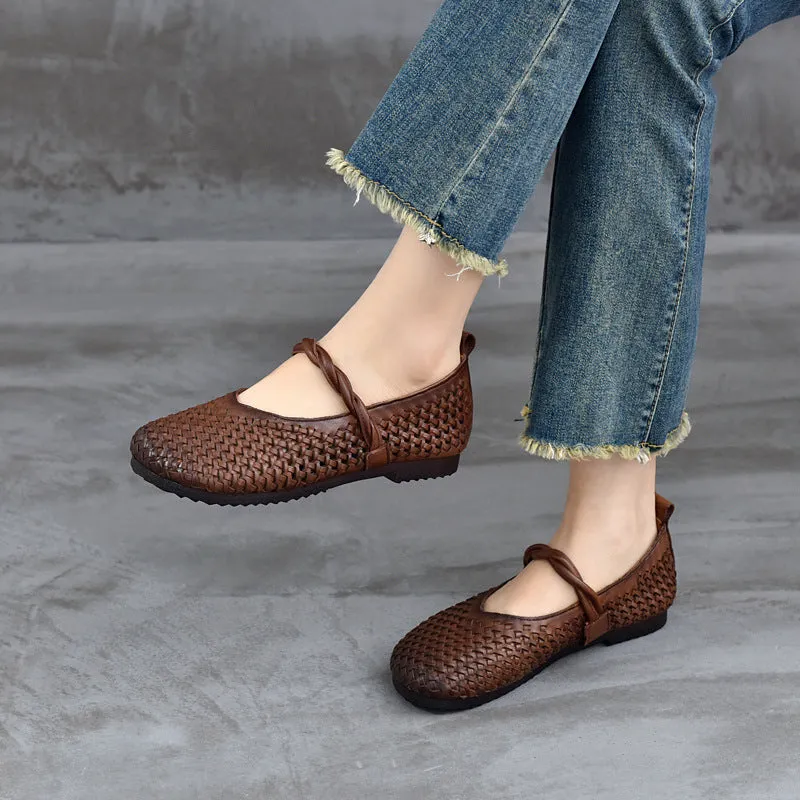 Babakud Women Spring Retro Handwoven Leather Casual Flats