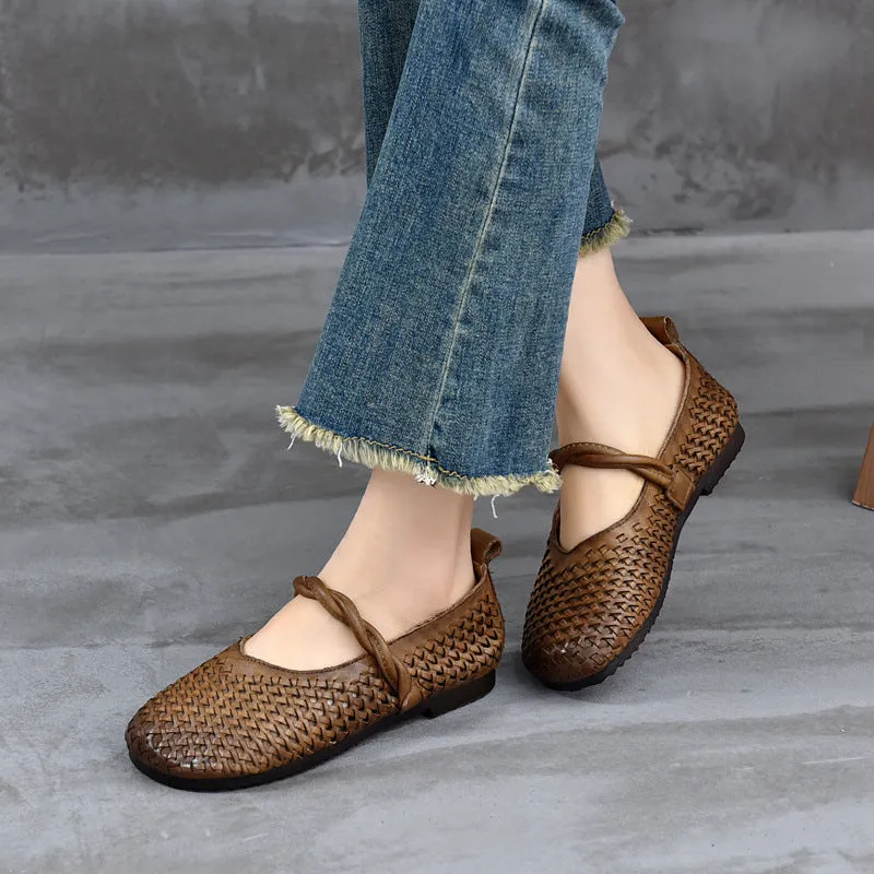 Babakud Women Spring Retro Handwoven Leather Casual Flats