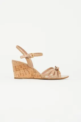 Beige Patent Leather Wedge Sandal