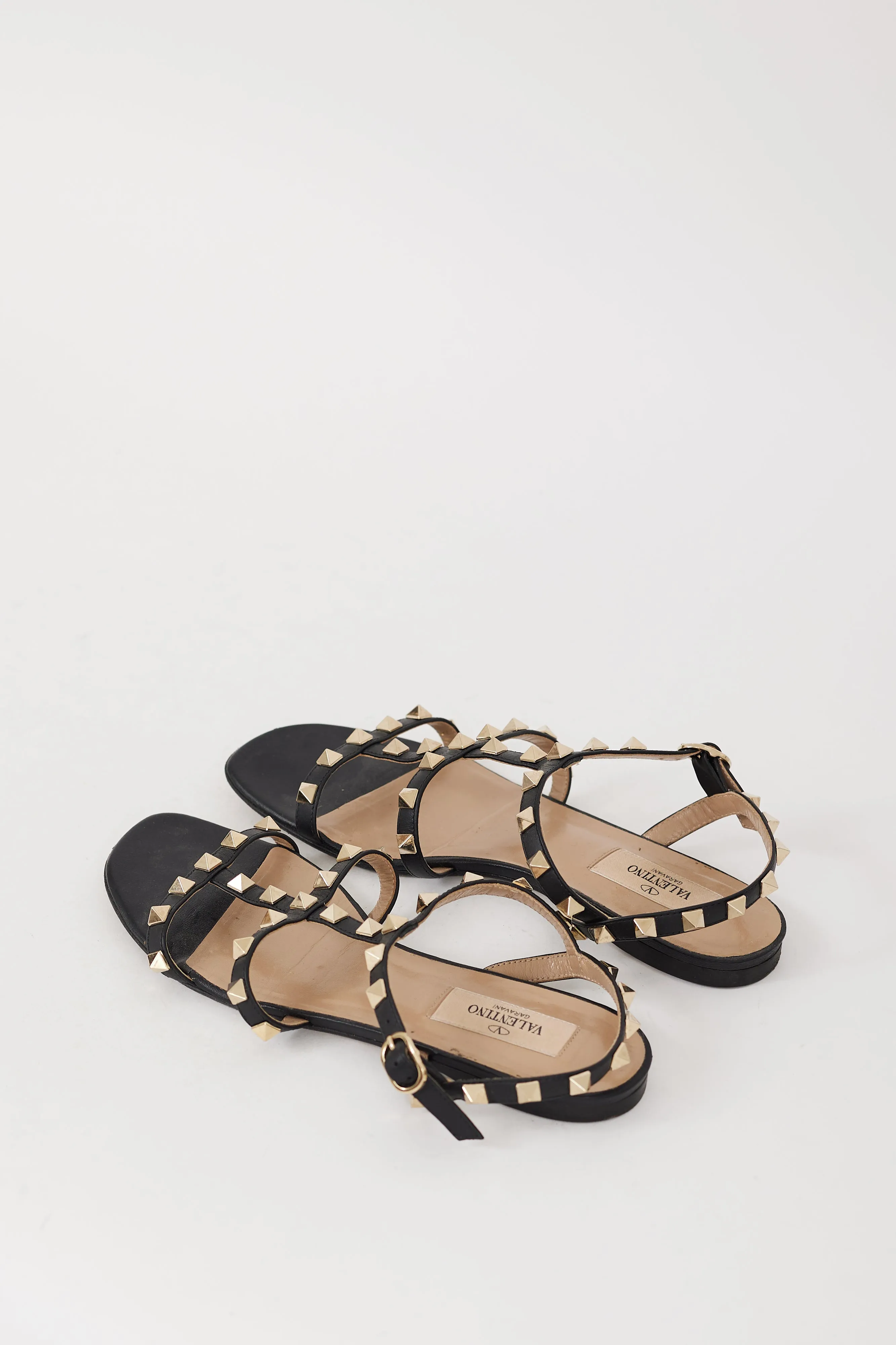 Black & Gold Leather Rockstud Caged Sandal
