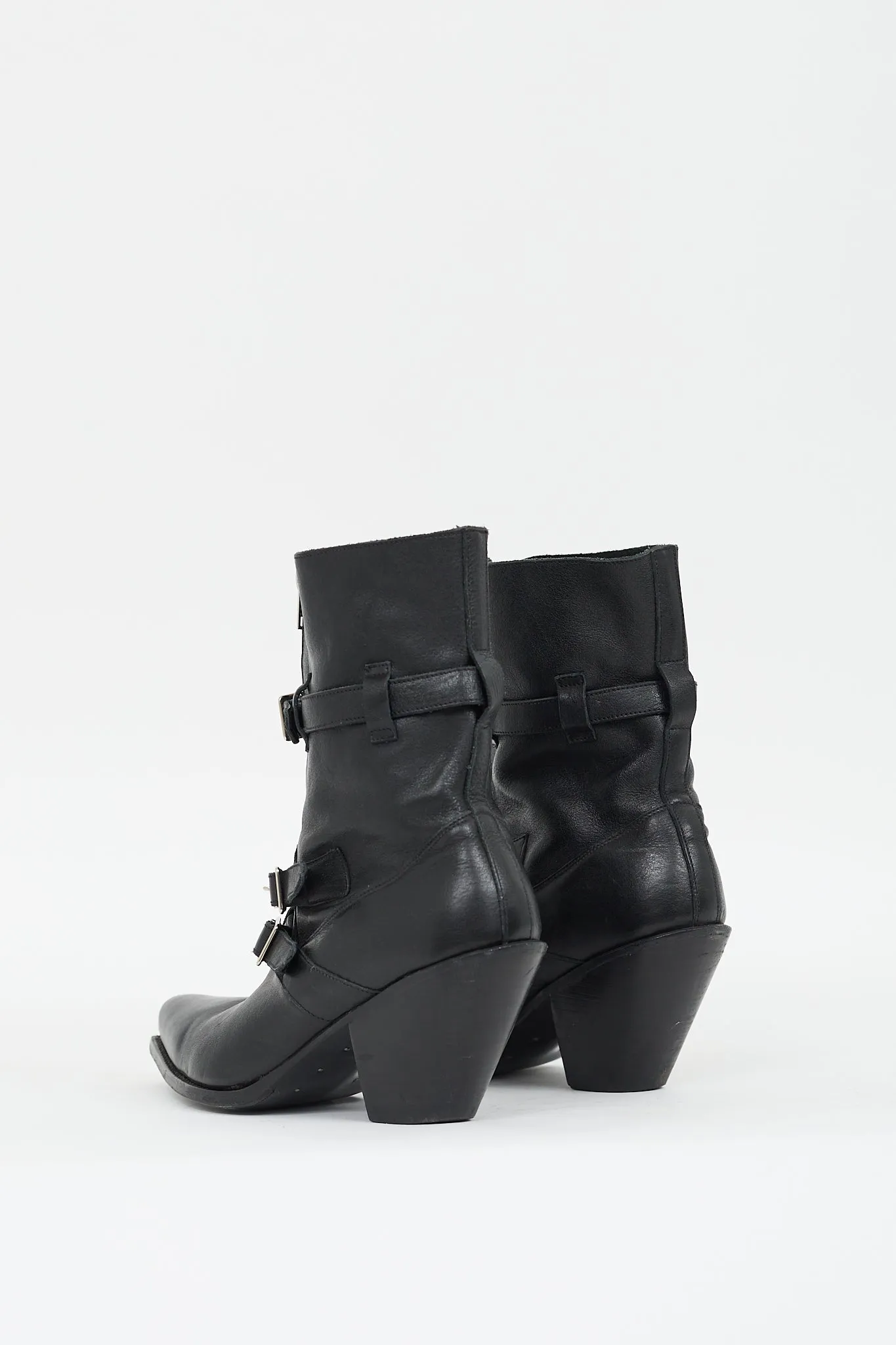 Black Leather Buckled Zip Boot