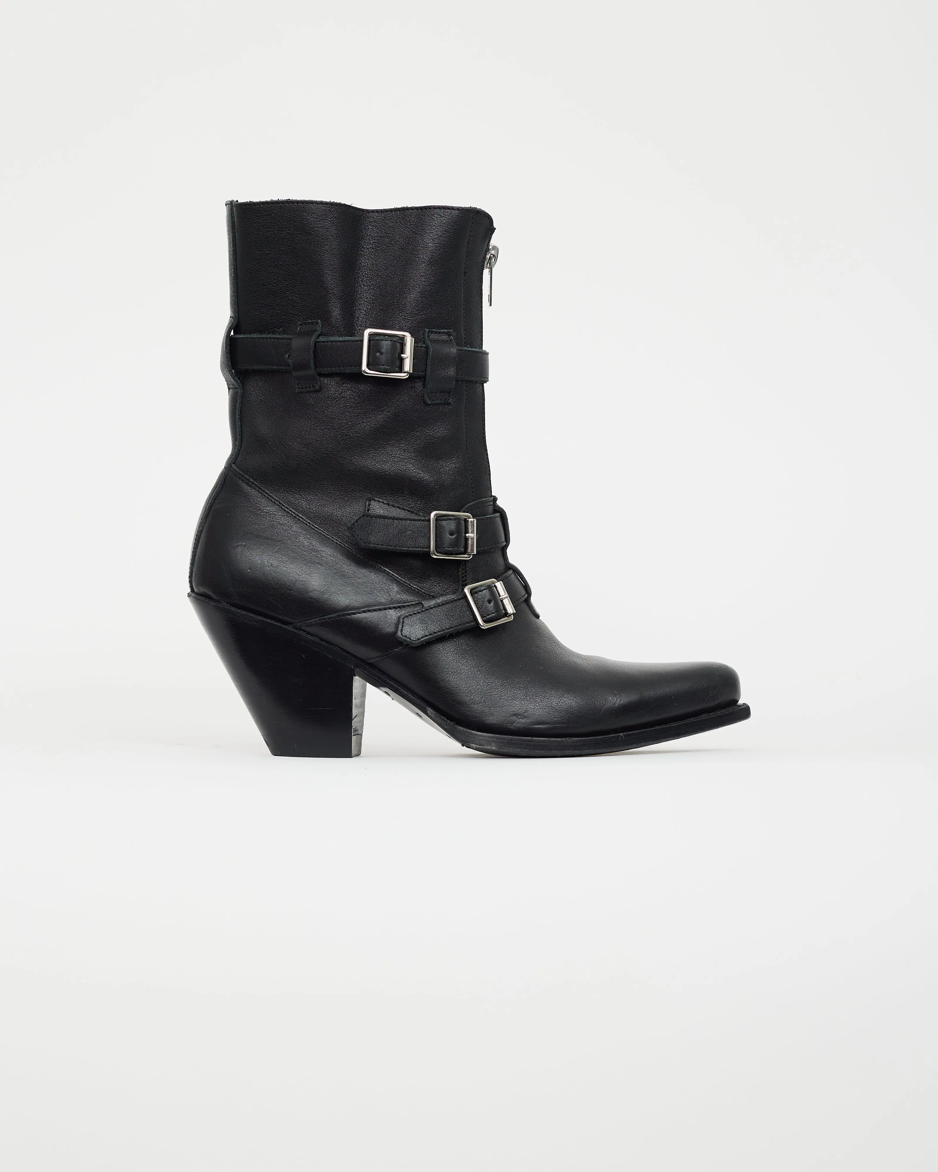 Black Leather Zip Front Boot