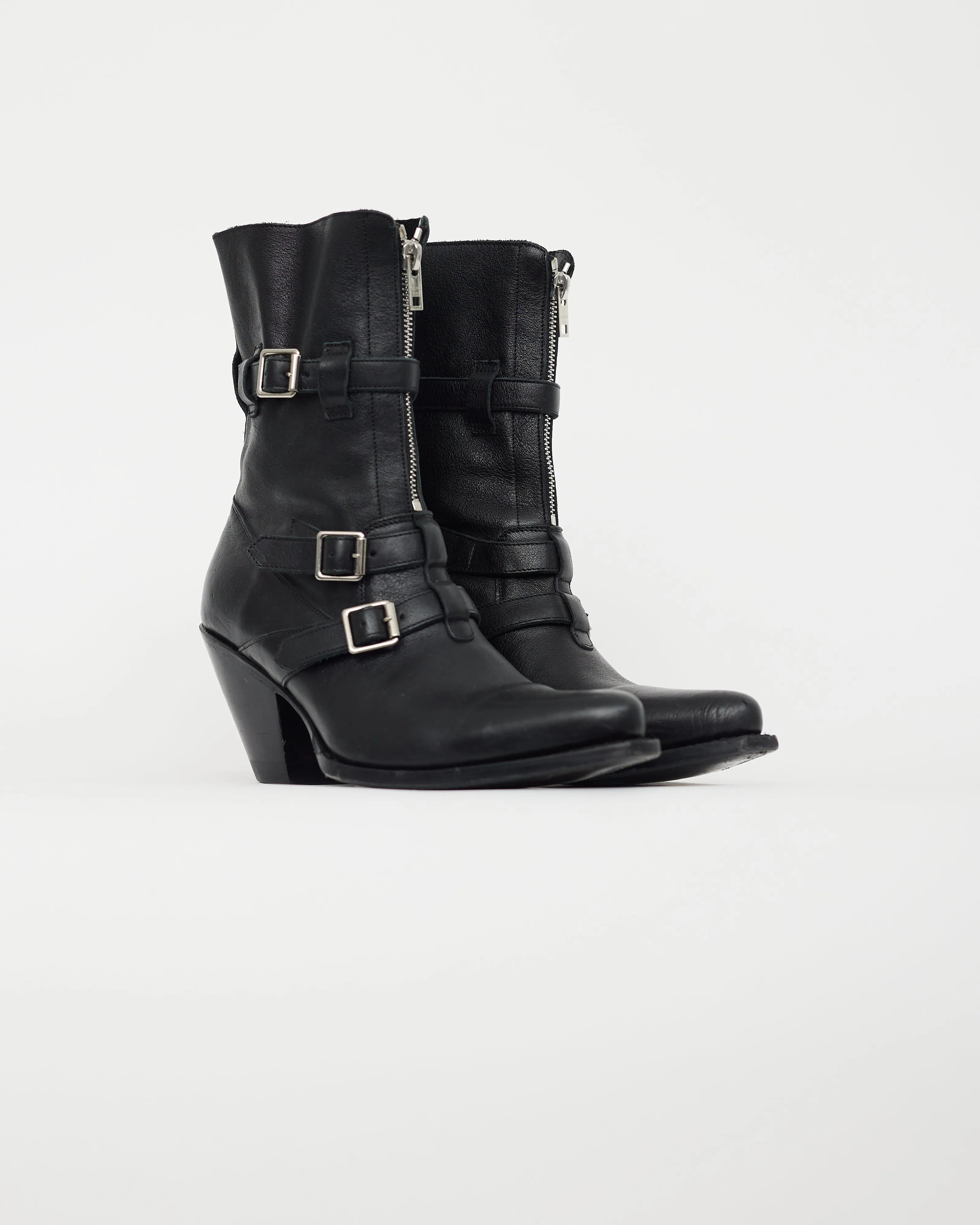 Black Leather Zip Front Boot