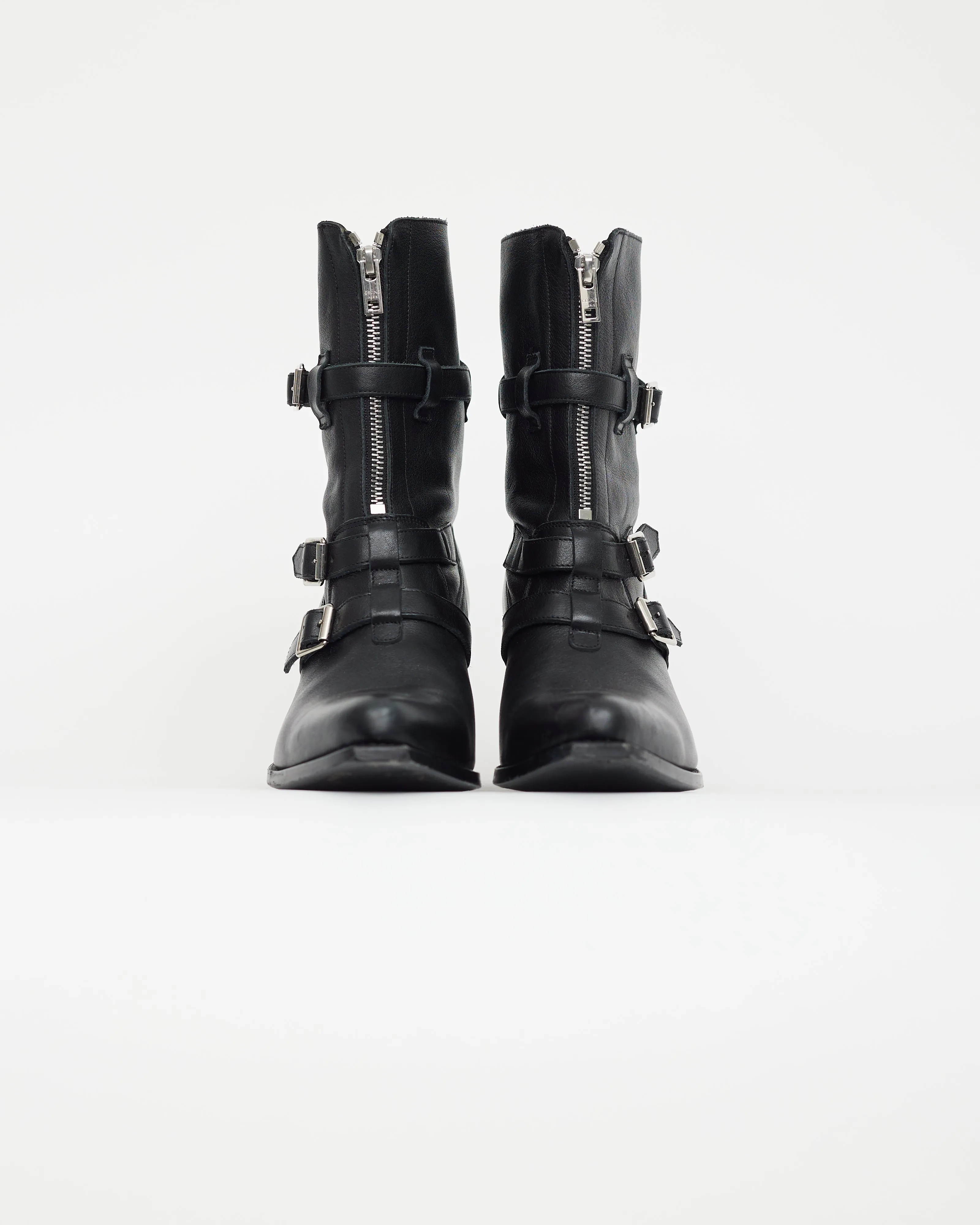 Black Leather Zip Front Boot