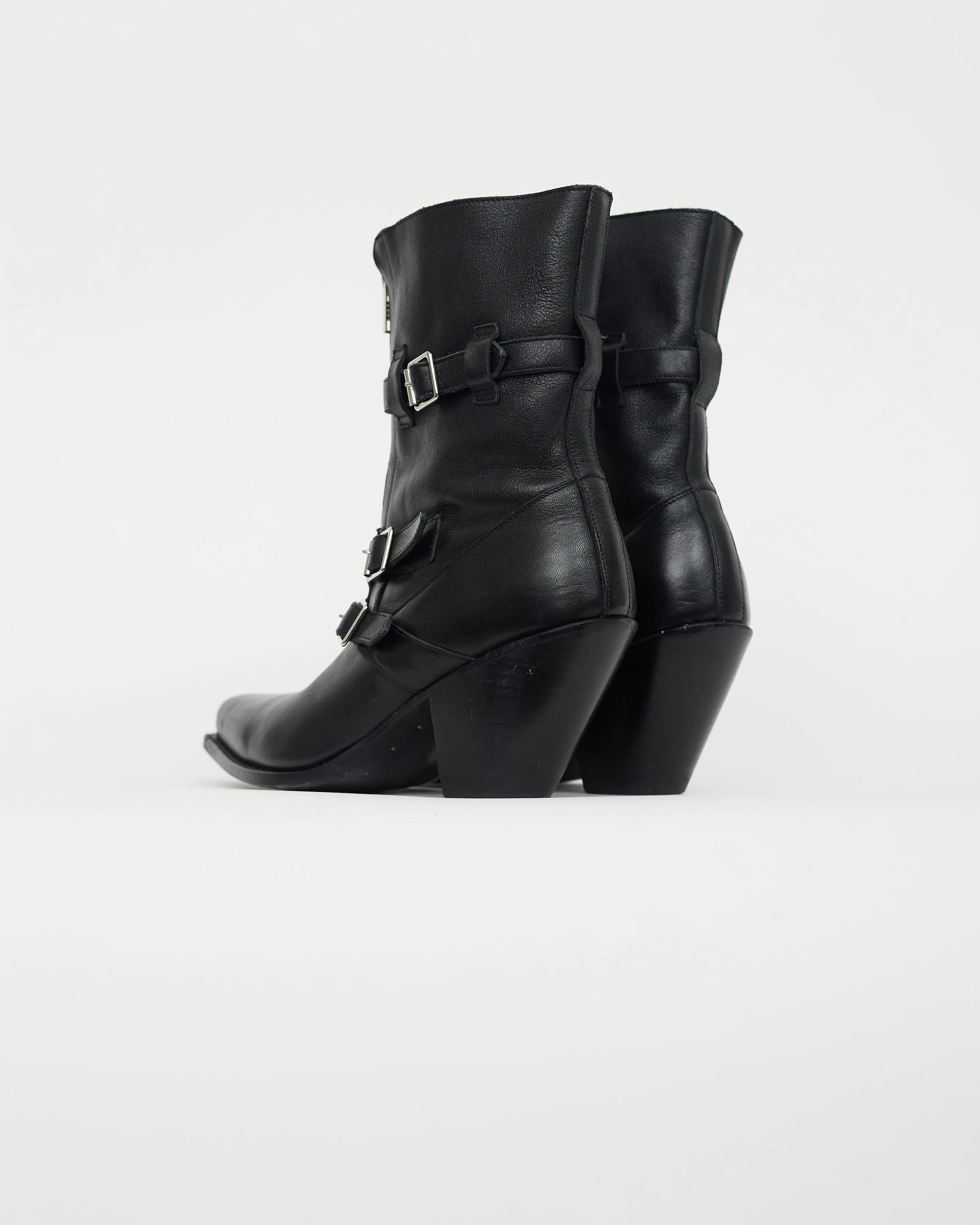 Black Leather Zip Front Boot