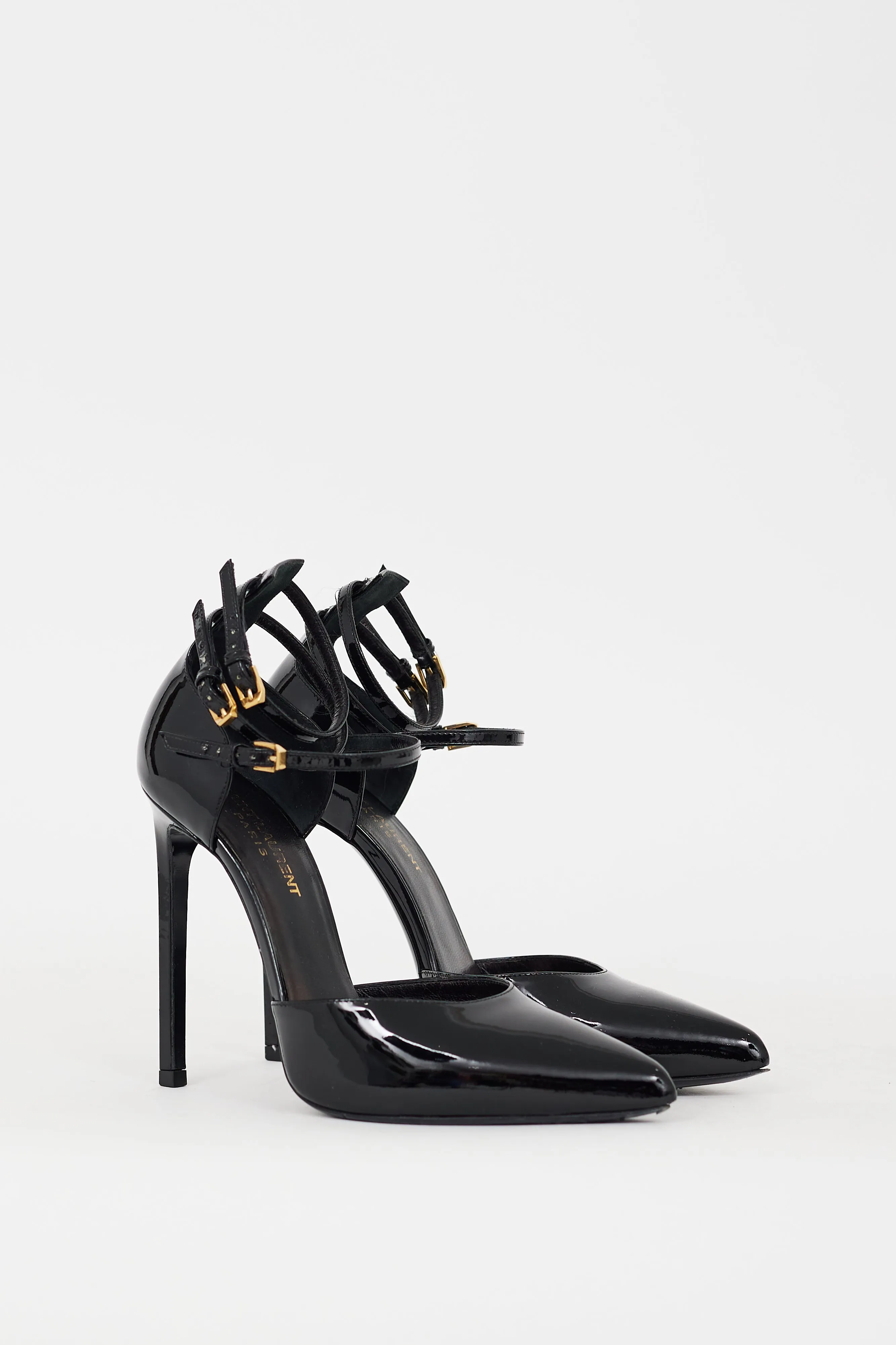 Black Patent Paris Triple Strap Heel