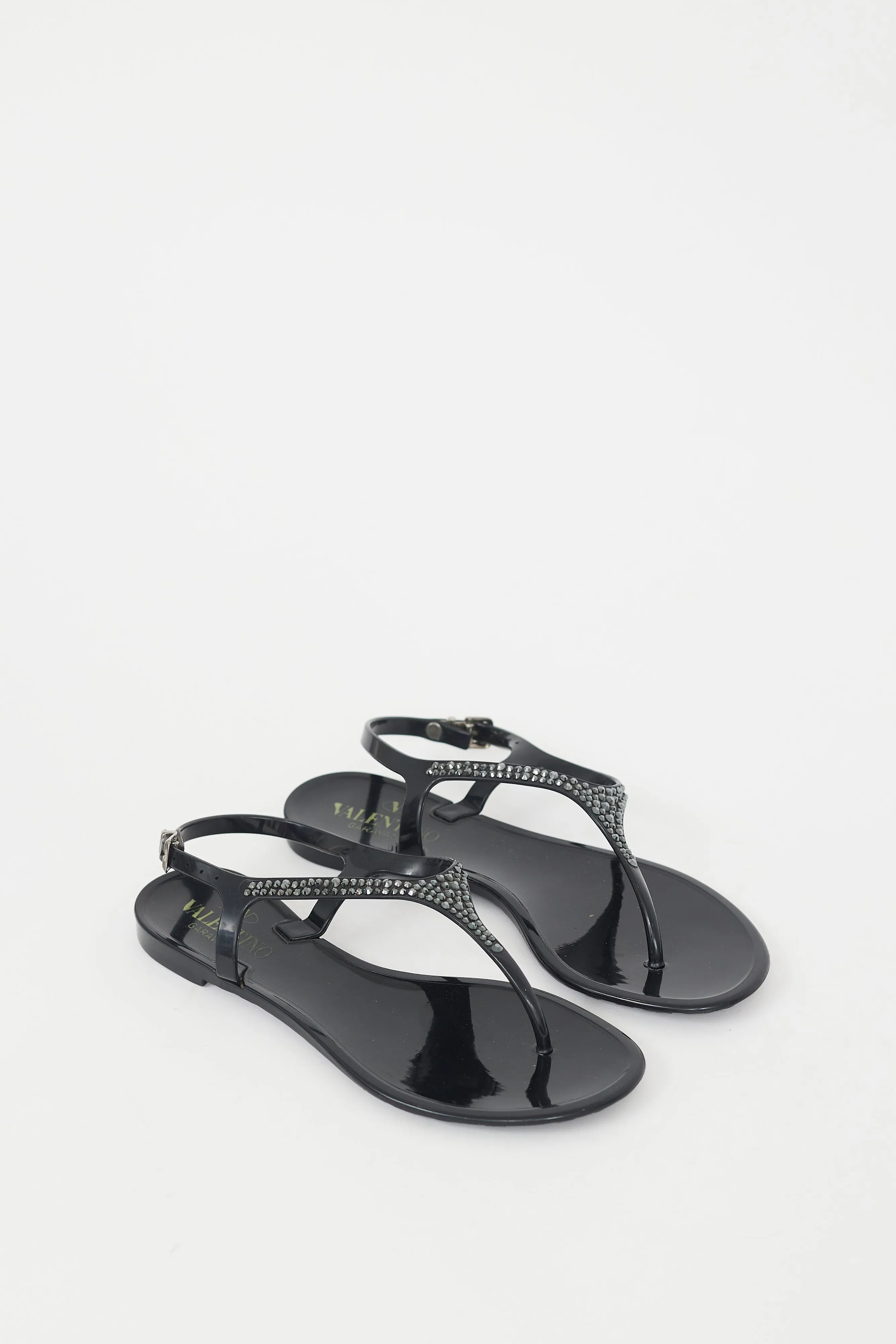 Black Rubber Crystal Sandal