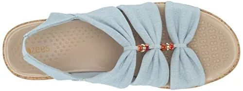 BZees Womens Roma Cork Wedge Beaded Sandal Black Denim 10 M