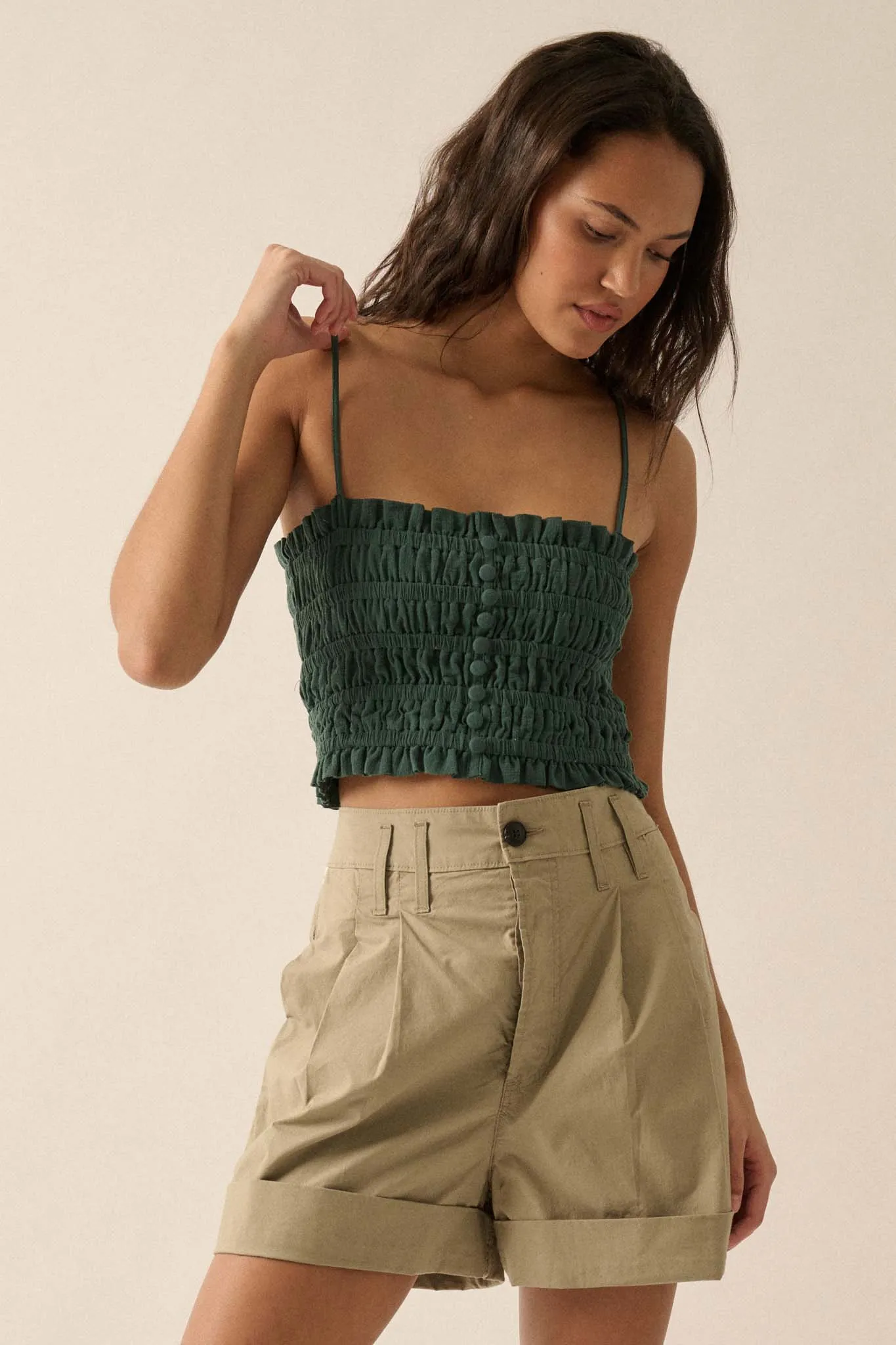 Chase the Wind Smocked Crinkle Cotton Cami Top