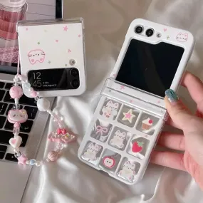 Cute Cat Charm Wristlet Strap Phone Case Cover for Samsung Z Flip