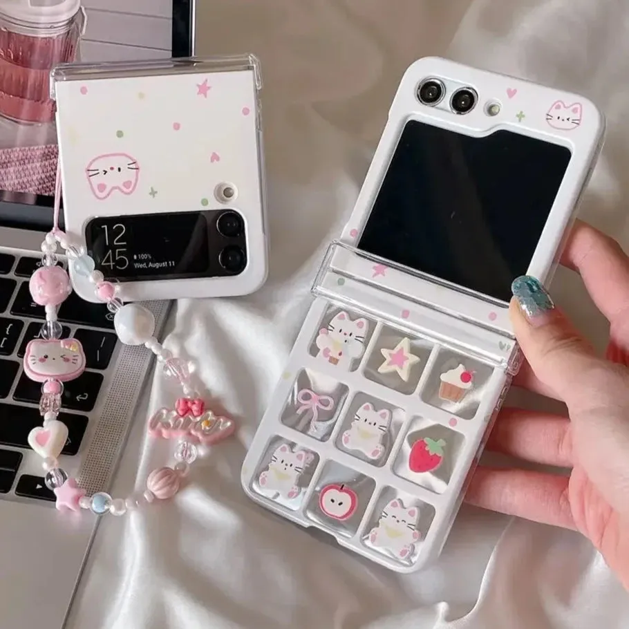Cute Cat Charm Wristlet Strap Phone Case Cover for Samsung Z Flip