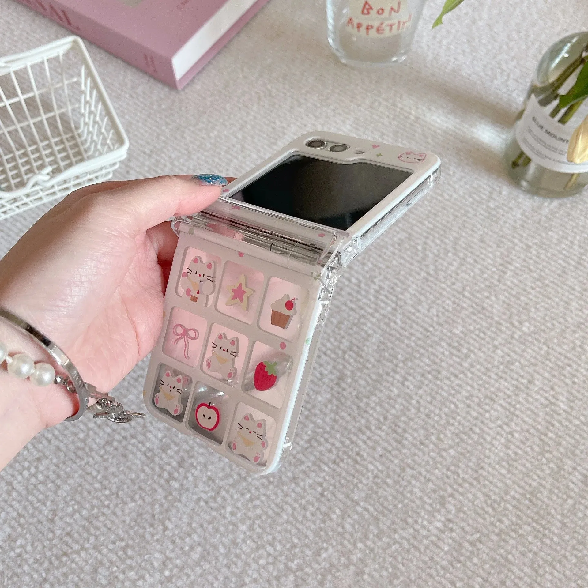 Cute Cat Charm Wristlet Strap Phone Case Cover for Samsung Z Flip