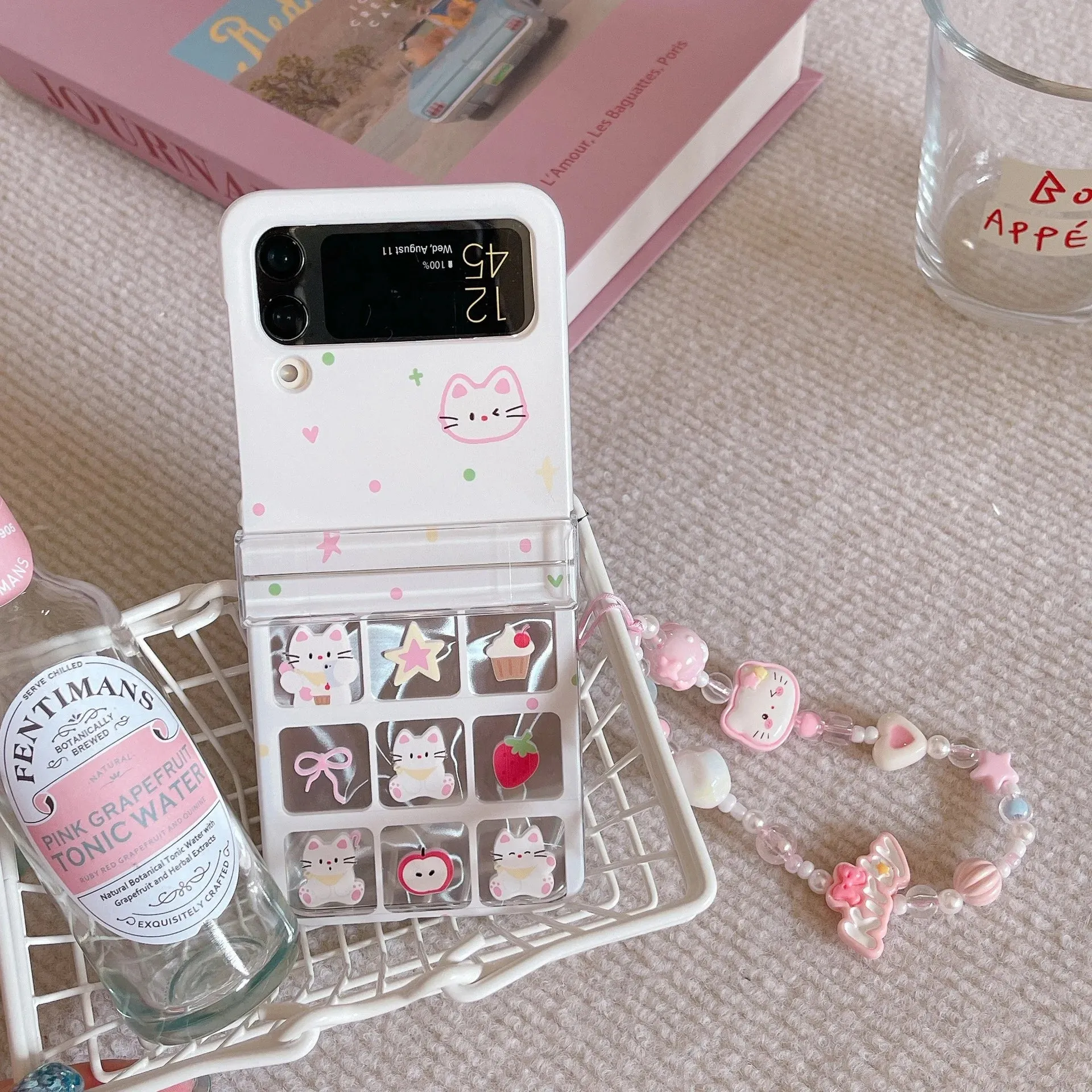 Cute Cat Charm Wristlet Strap Phone Case Cover for Samsung Z Flip