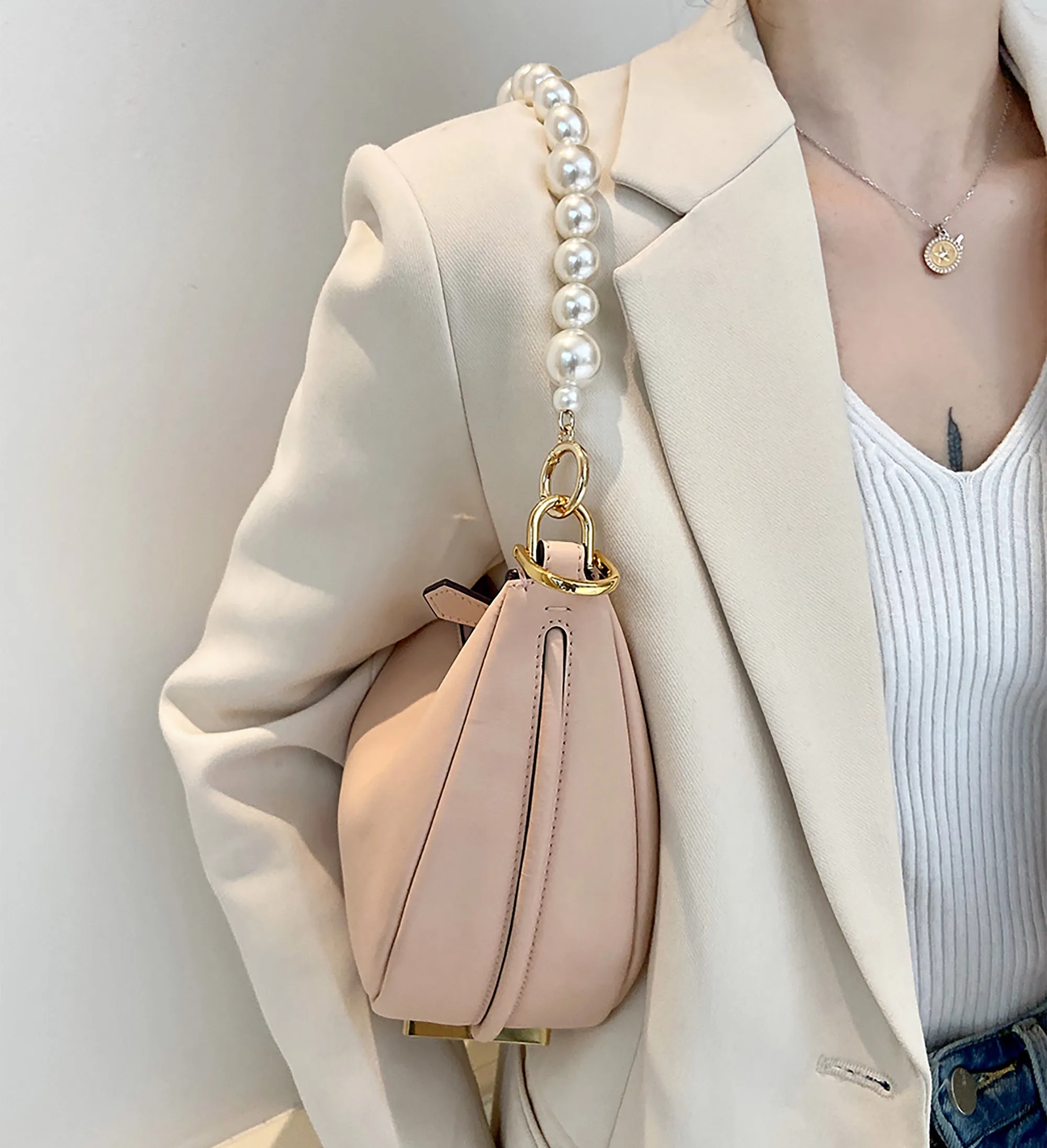DIY oversized pearl bag chain accessories, handbag straps with short handle chains