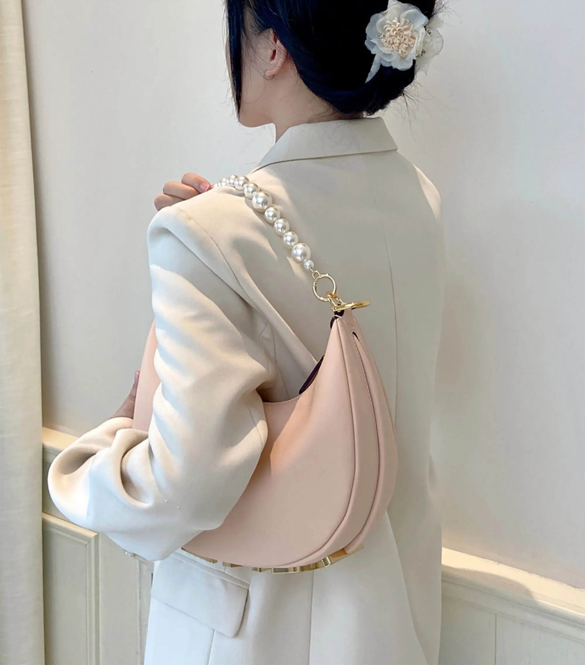 DIY oversized pearl bag chain accessories, handbag straps with short handle chains