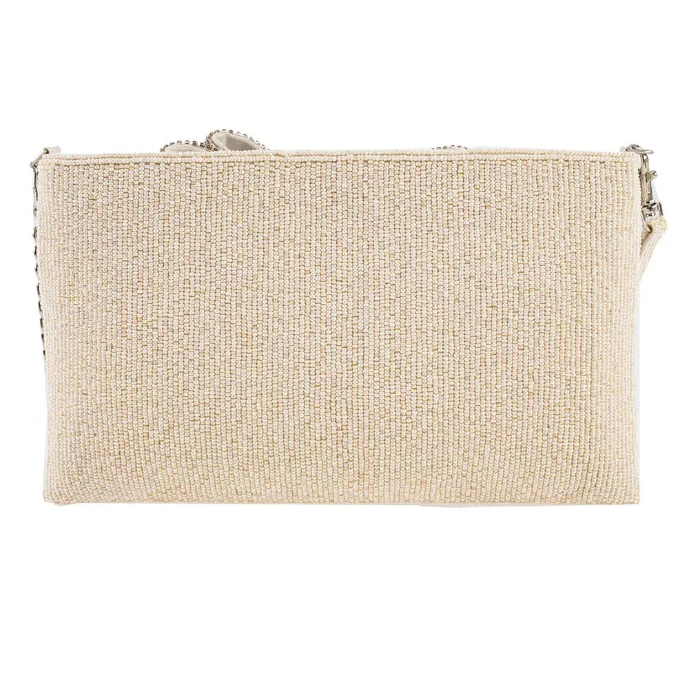 Mary Frances Cherish, Embellished 3-D Bow Crossbody Bridal Clutch White Bride Bag Handbag New