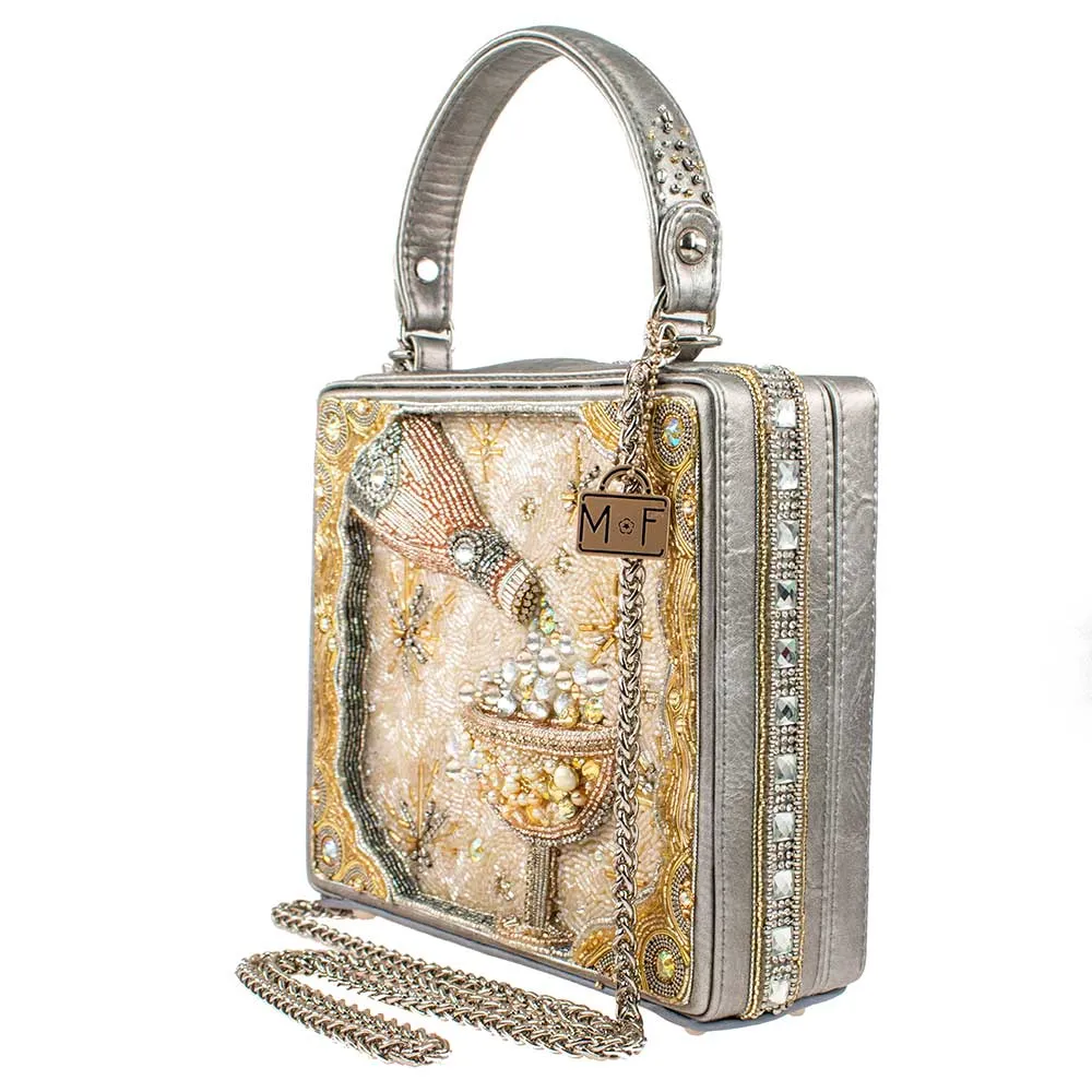 Mary Frances Make It Pop Top Handle Handbag Party Drink Silver Bag New
