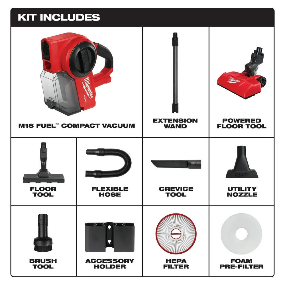 Milwaukee 0940-80 M18 FUEL 18V Cordless Compact Vacuum - Bare Tool,Recon