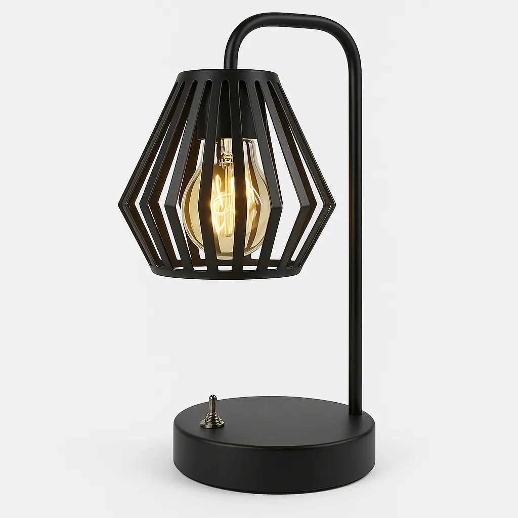 Modern Black Metal LED Lantern Table Desk Lamp – Battery Operated, Decorative Accent Light