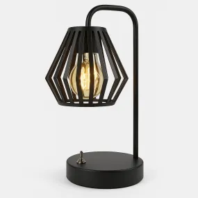 Modern Black Metal LED Lantern Table Desk Lamp – Battery Operated, Decorative Accent Light