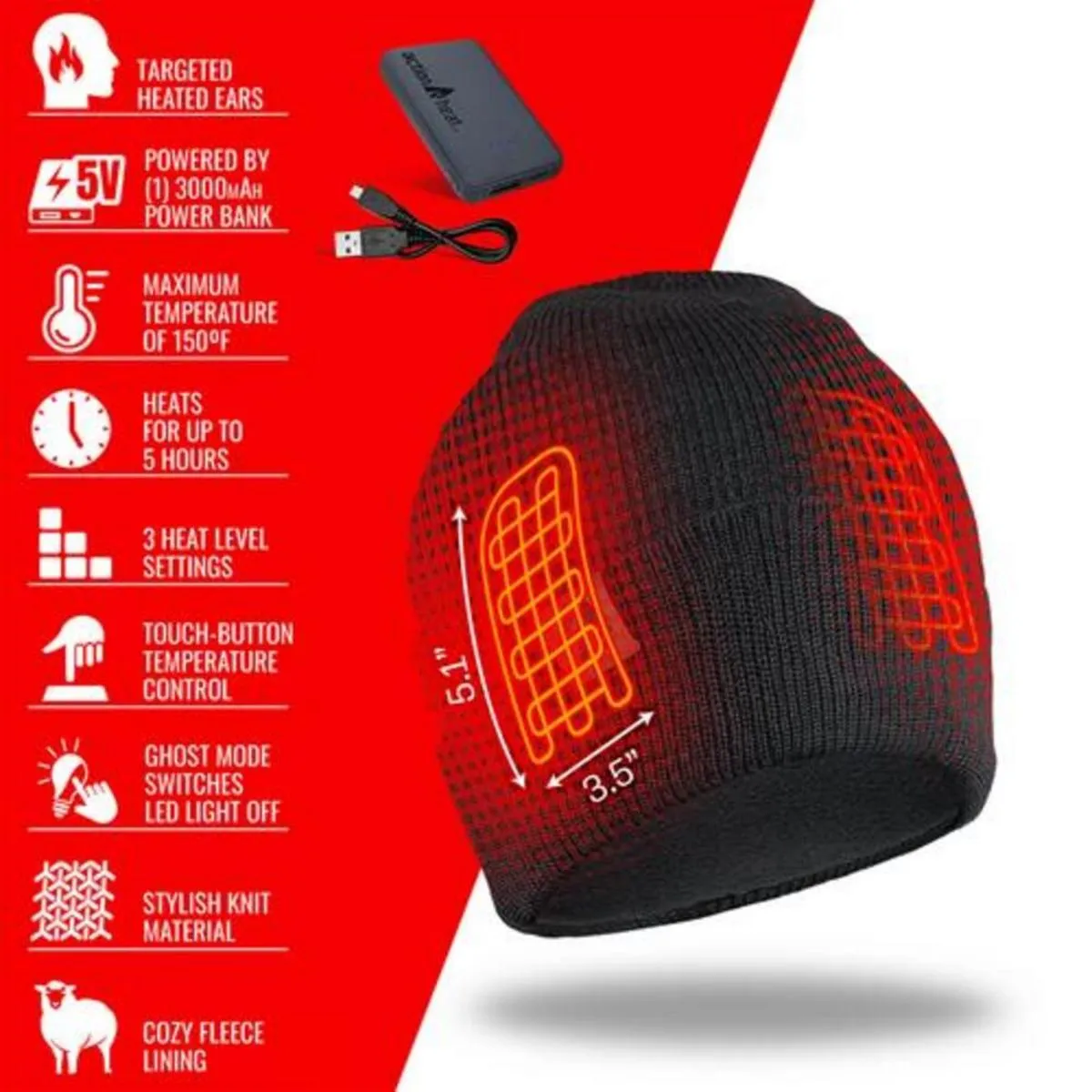 Open Box ActionHeat 5V Battery Heated Knit Hat