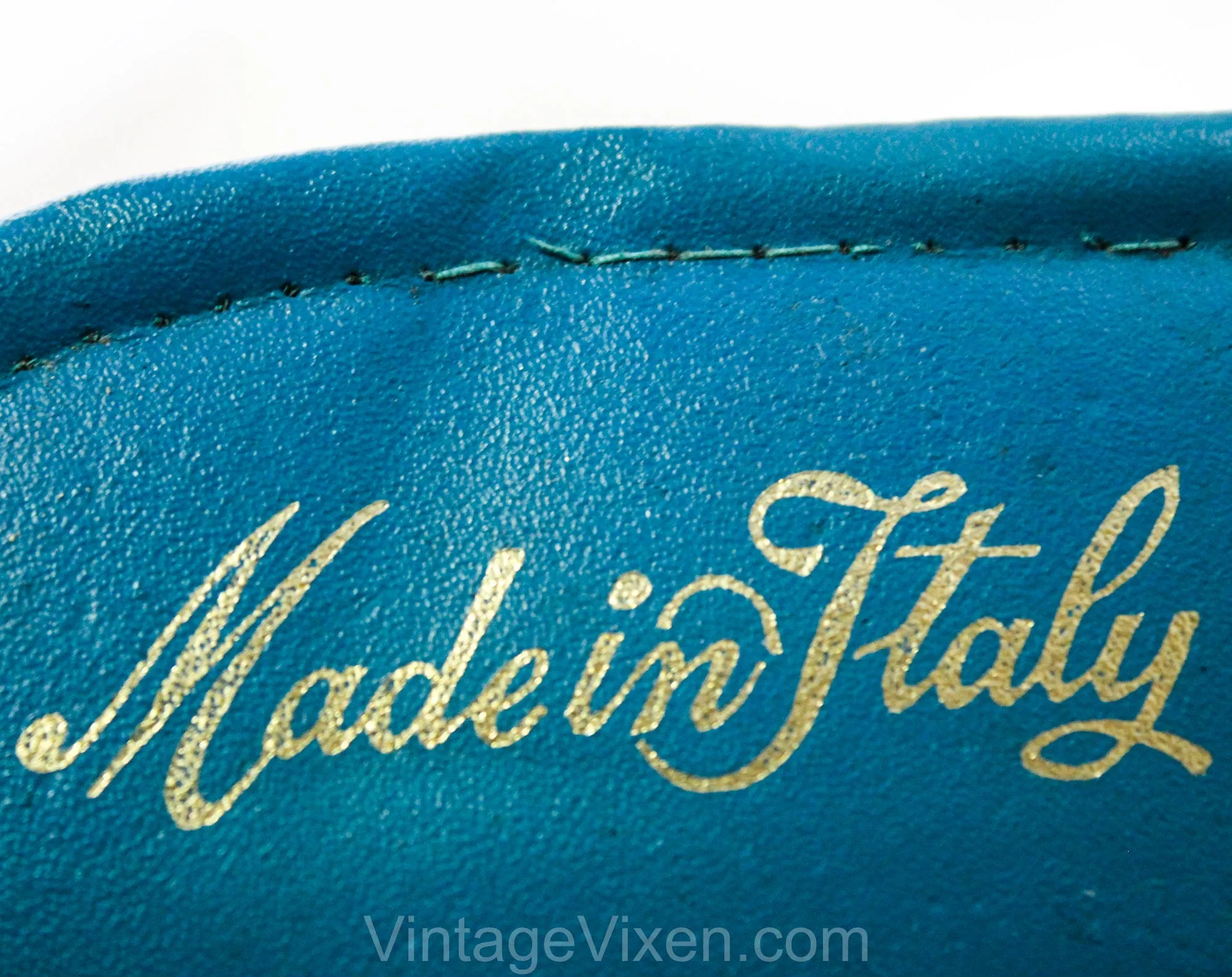 Size 7.5 Exotic Turquoise Sandals - 1960s Aqua Blue Leather Summer Shoes - Persian Style Magic Carpet Slides - Upturned Point Toes - 7 1/2 B