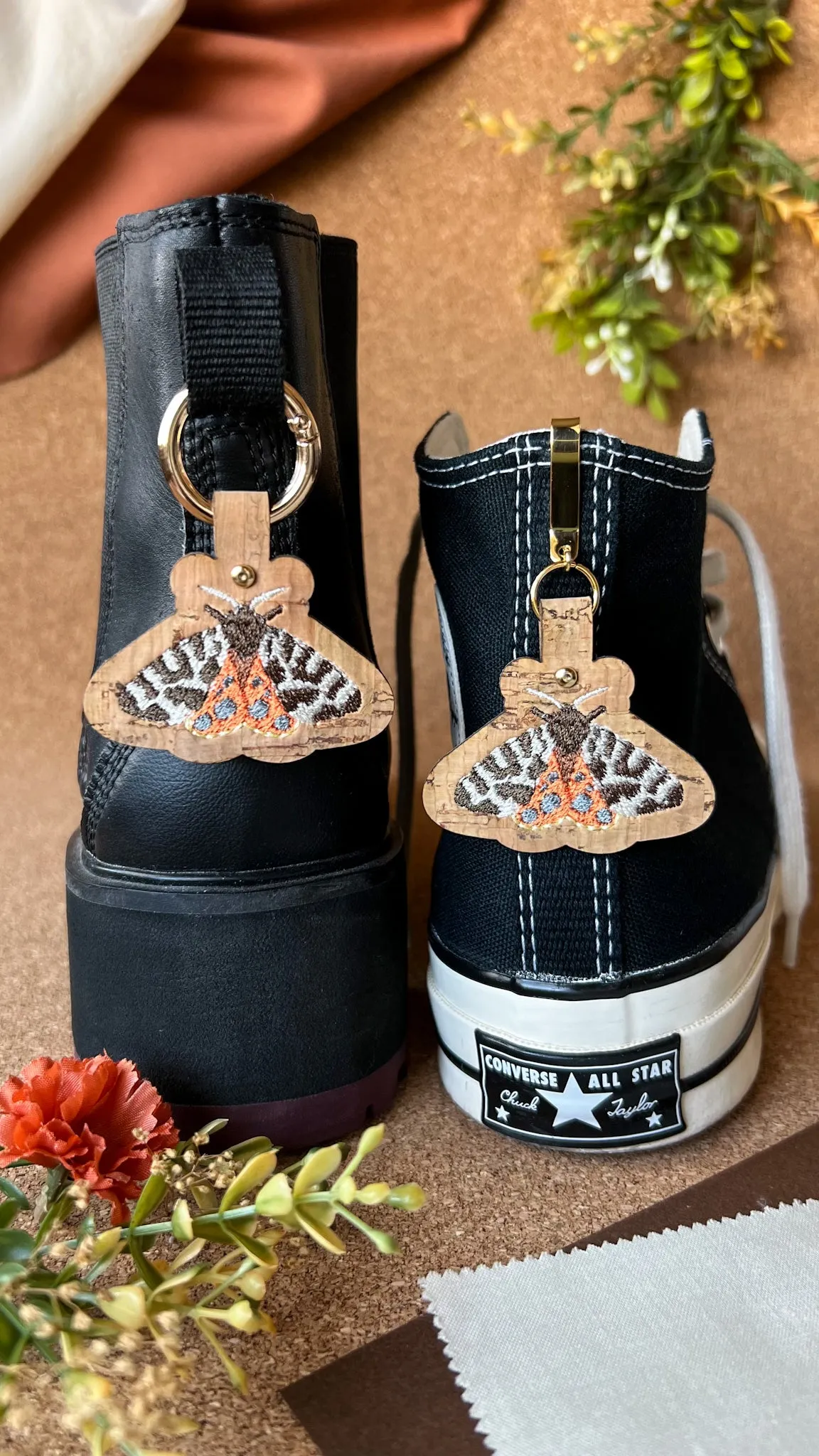 Tiger Moth Shoe Accessory | Embroidered Pull Loop Boot Charm, Shoe Charm, High Top Sneaker Clip or Boot Clip