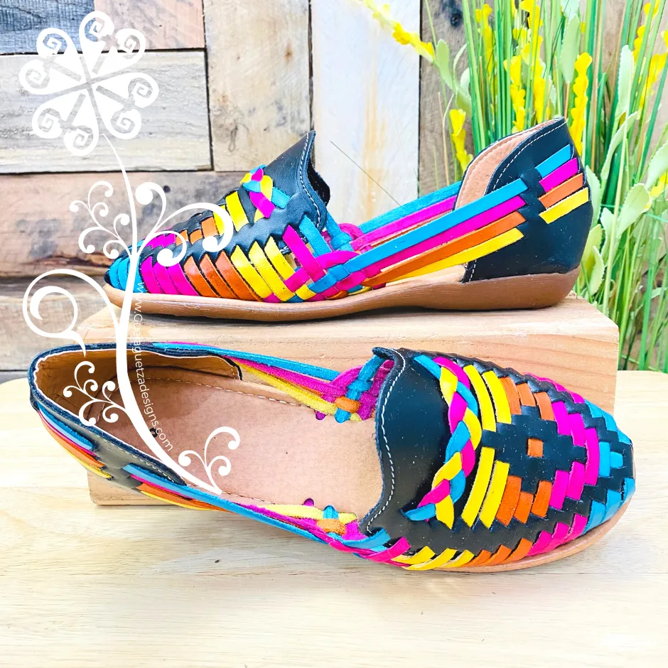 Traditional Flat Panchitos - Black with Multicolor