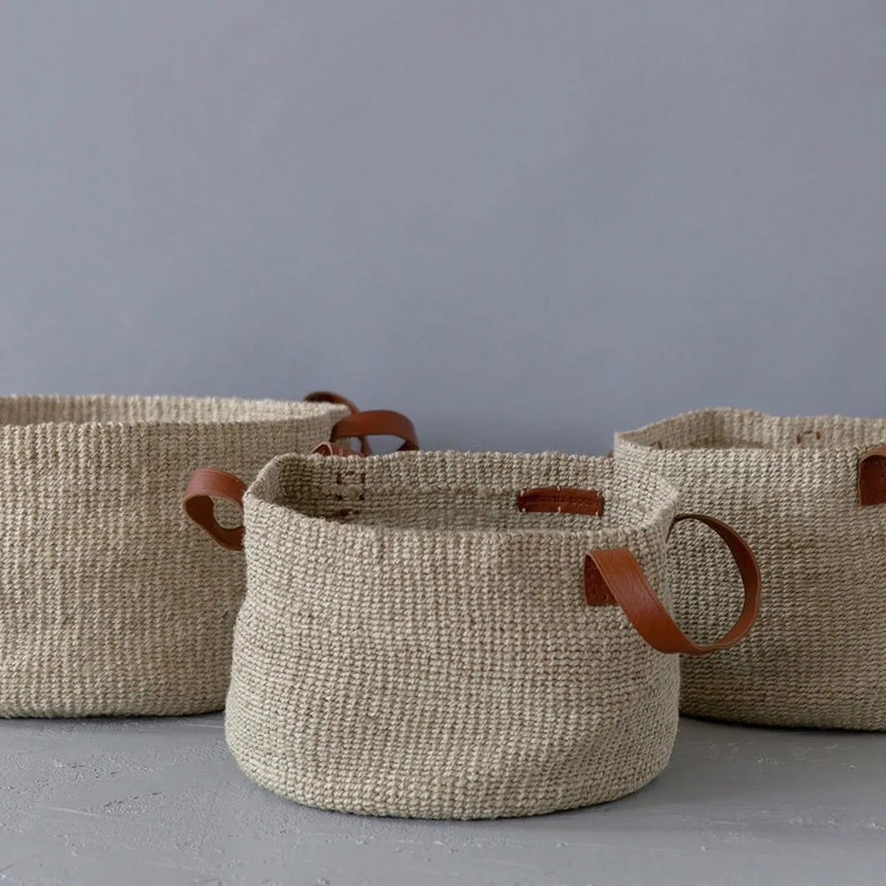 Woven Basket with Leather Handle